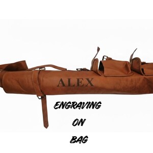 Engraving on leather golf bag on the body of leather golf bag. one of the options to choose for engraving on the golf bag