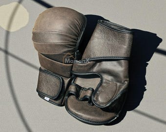 MMA hybrid gloves - Dark lava leather hybrid gloves to train all aspects, All in one gloves, MMA training, Perfect gift for fitness lovers