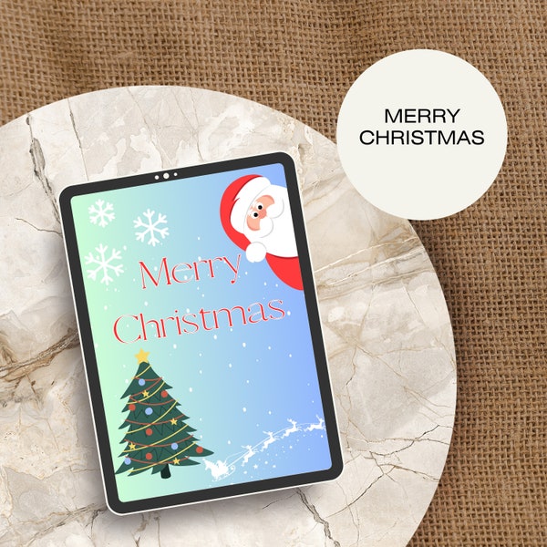 Merry christmas digital  card, santa claus peaking, subtle and minimalistic design for christmas