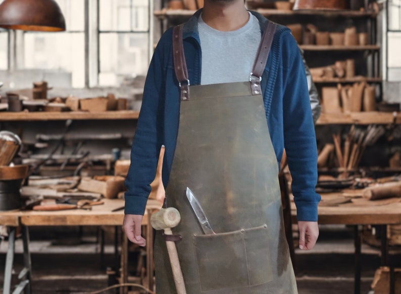 Leather apron, Work apron for Blacksmith, Carpenter, Goldsmith, pottery apron and factory workers, personalized apron, handmade apron image 5