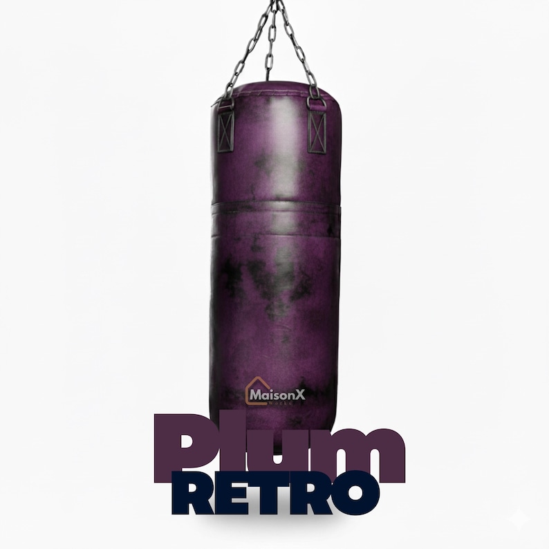 Unique Pure Vintage Leather Punching Bag for Gym & MMA Enthusiasts, Cowhide Boxing Bag, Sandbag, Heavy Bag, Kickboxing Training,Gift for Him Purple