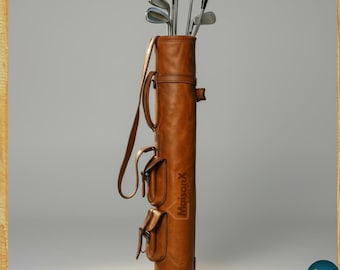 8 colors available ,personalized Handmade Buffalo Leather Golf Bag: Vintage Sunday Club Style, Golf gift for him, christmas gift ideas