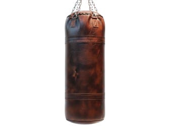 Legend's Vintage Leder-Boxsack für Fitnessstudio- und MMA-Begeisterte, Boxsack aus Rindsleder, Sandsack, Schwerer Boxsack, Kickbox-Training, Weihnachtsgeschenk