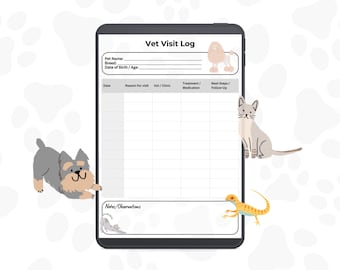 Printable Vet Visit Log | Pet Medical Tracker (Instant Download PDF)