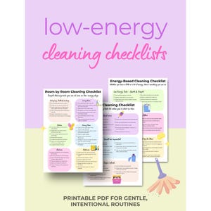 Niedrigenergetischer Reinigungsplaner Printable | Checkliste für die Raumreinigung, zeitbezogene Aufgaben & Energie-Level Reinigungs-Leitfaden | Chronische Krankheit freundlich