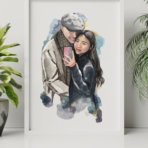 watercolor painting, couple portrait, handmade gift, personalized gift, wall art, boyfriend gift, girlfriend gift, anniversary, birthday