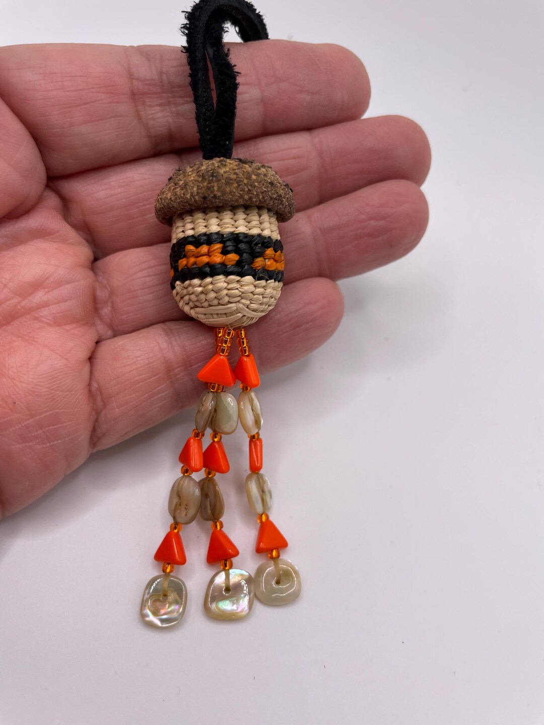 Native Rope Smsall Native American, Handwoven Basket Necklace, Adjustable Deerskin Leather ...