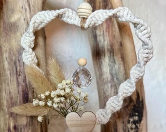 Makramee Herz mit Sonnenfänger l Sonnenfänger l Sonnenkristall l Herz mit Trockenblumen l Suncatcher l Muttertag l Geschenk Hochzeit l