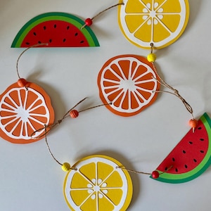 Girlande mit Sommer Früchten; Sommergirlande: Party Girlande/ Girlande aus Papierfrüchten zum Aufhängen/ Sommerparty