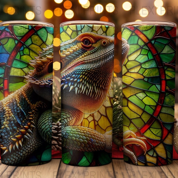 Bearded Dragon Stained Glass 20 oz Skinny Tumbler Sublimation Design, Straight & Tapered Wrap, Tumbler Wrap, Tumbler Png, Instant Download