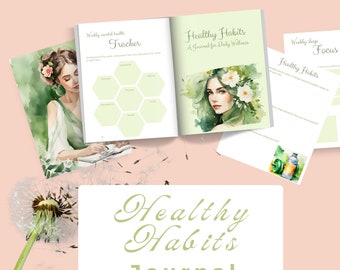 Daily Healthy Habits Journal. Digital holistic planner. Track Eating, fitness, sleep goals & more.
