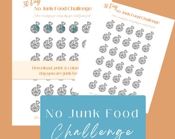 30 Day No Junk Food Challenge Tracker. Download, print & track your progress to 30 days of freedom from junk food.