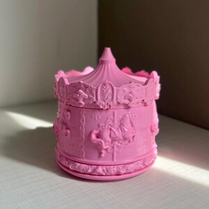 Pink Carousel Candle Jar, Carousel Horse Storage Jar, Handmade Candle Vessel, Home Decor, Trinket Box Vintage
