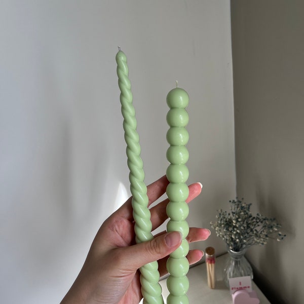 Mint Green Twisted Candle | Spiral Candle | Taper Candle | Bubble Candle | Table Candle | Home Decor Candle | Aesthetic Candle