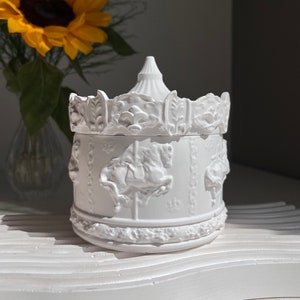 Carousel Candle Jar, Carousel Horse Storage Jar, Handmade Candle Vessel, Home Decor, Trinket Box Vintage