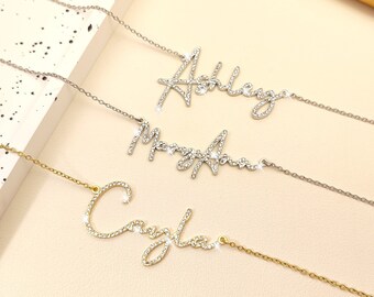 Custom Diamond Name Necklace, Crystal Name Necklace, Personalized Necklace, Bling Name Necklace, Mother's Day Gift, Iced Out Jewelry For Her