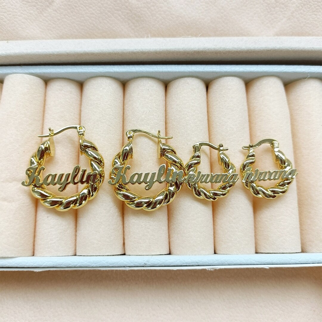 Custom Hoop Name Earrings, Kids Name Earrings, Name Twist Hoop Earring