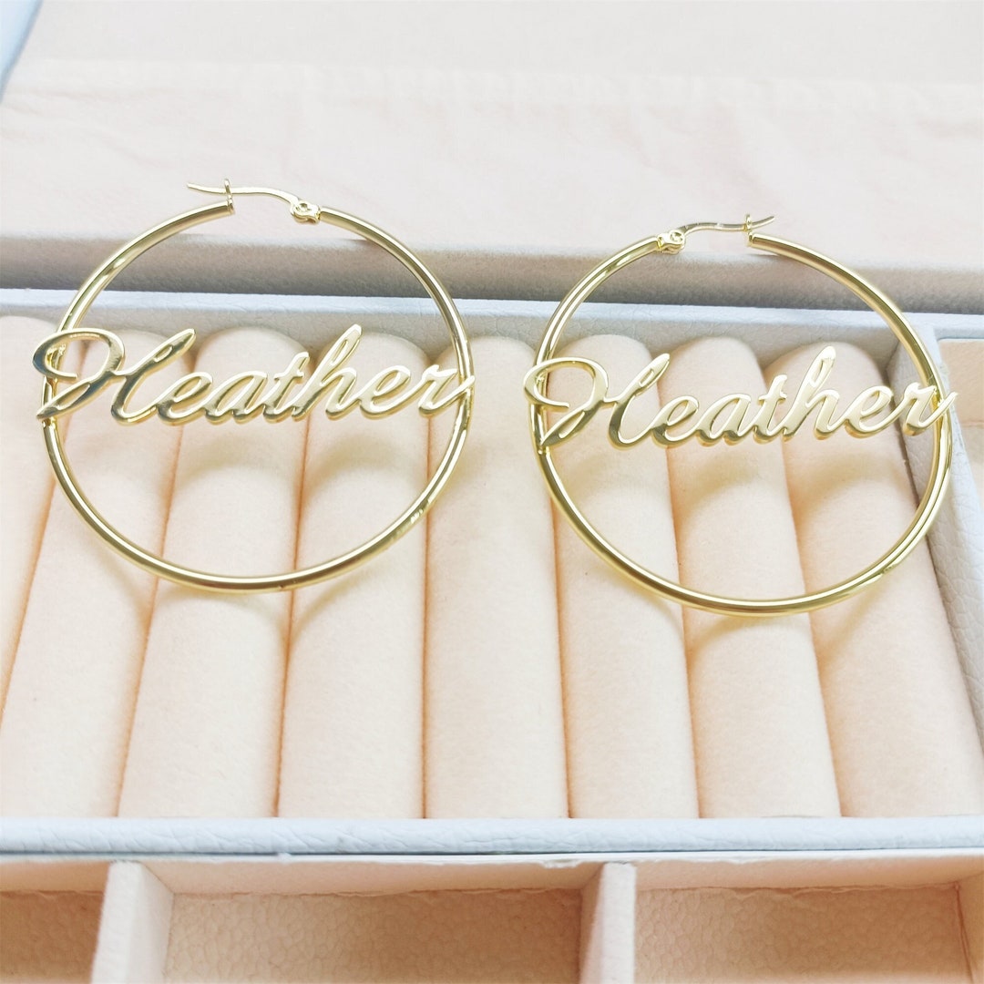Custom Hoop Earrings, Large Hoops, Gold Name Earrings, Name Hoop
