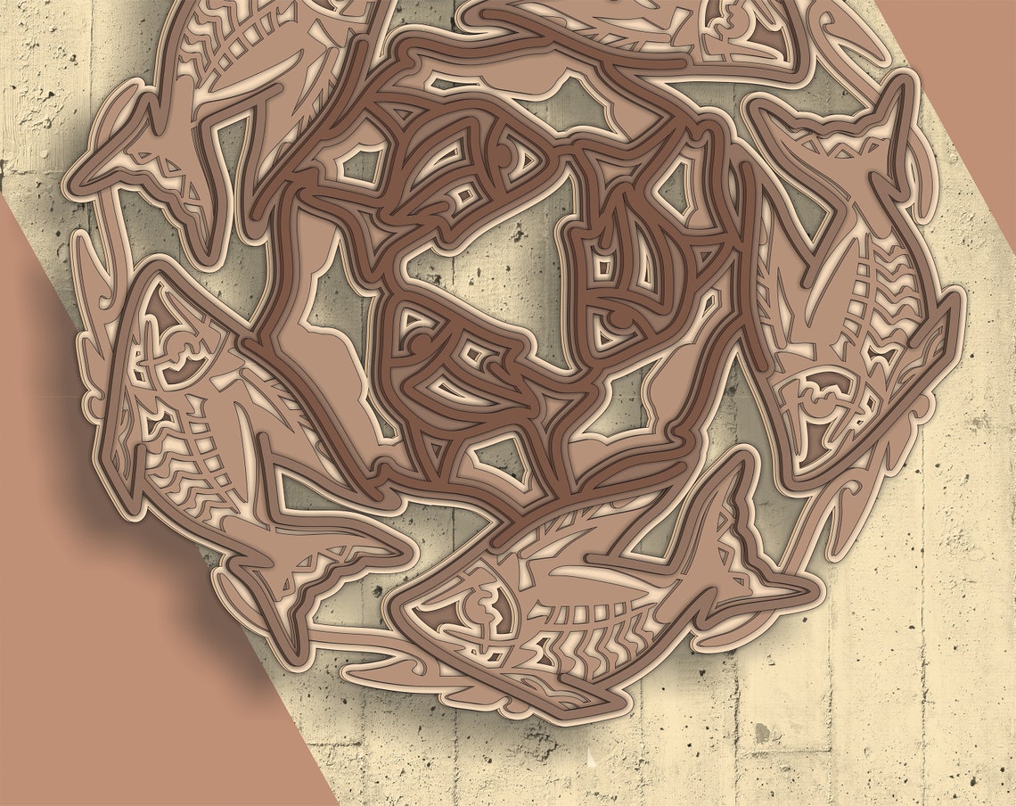 Layered SVG 3D Design Fish Files Ai Cdr Eps Png Dwg Dxf 6 Layers Laser ...