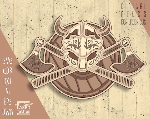 Viking Shield Layered SVG 3D Design Viking Laser Cut Files ai cdr eps png dwg dxf, 6 layers, Viking svg