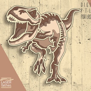 Tyrannosaurus 3D Multilayered SVG, Digital Files ai cdr eps png dwg dxf for Laser Cut, Dinosaur World Art, Crafting Idea For Kids