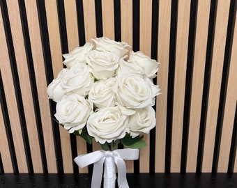 Bridal bouquet, white roses, silk flowers, real touch roses, artificial bridal bouquet