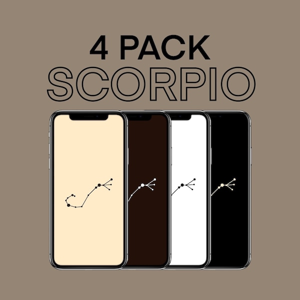 Scorpio Phone Wallpaper, Pack of 4 iPhone Android Astrology Zodiac Signs High Quality Wallpaper