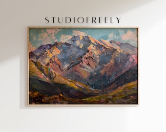 Impressionist painting instant download of New Zealand Peak - vintage style oil painting | digital file