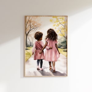 Girls bedroom art instant download - sister love poster, watercolor family artwork, decor for sibling shared room, girly wall hangings