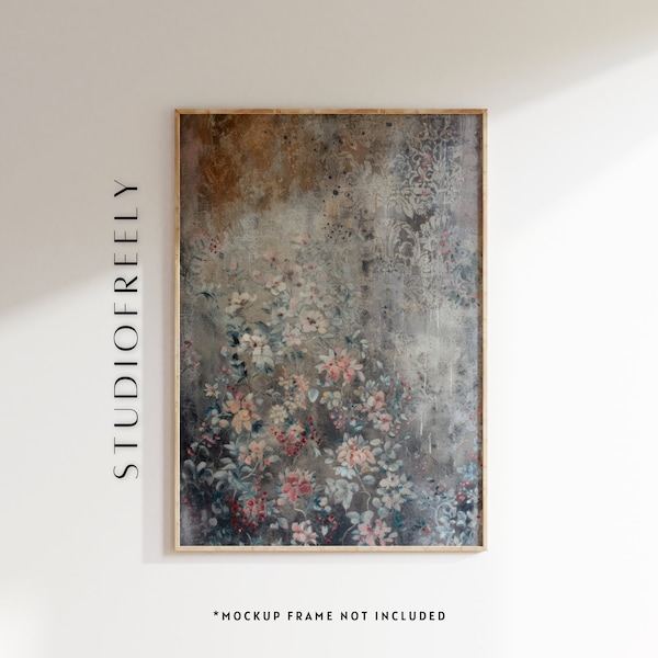 Fine art acrylic antique tapestry painting - low contrast floral vintage pattern | museum-grade poster, wrapped or framed canvas