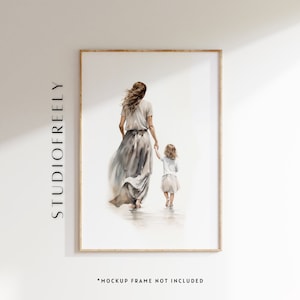 Stampa artistica madre e figlia: stampa murale sentimentale con acquerello per la famiglia