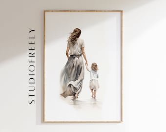 Mother and Daughter Art Print: Sentimental Watercolor Family Wall Art