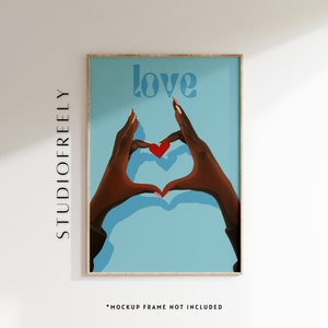 Soft illustration of heart-shaped hands - instant download | Beautiful black woman&#39;s hands embrace a heart to signify love | 6 digital files