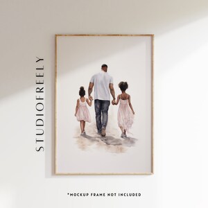 Father and Daughters Watercolor Print: Sentimental Family Art