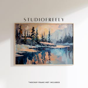 Lake Sunrise Oil Painting Print: British Columbia Winter Landscape
