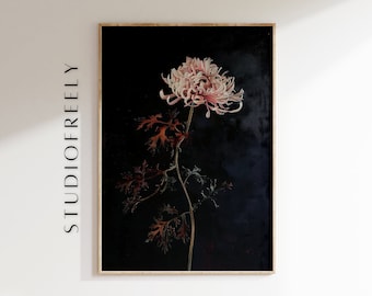 Moody Chrysanthemum Oil Painting: Light Pink Floral Art (Digital Download)