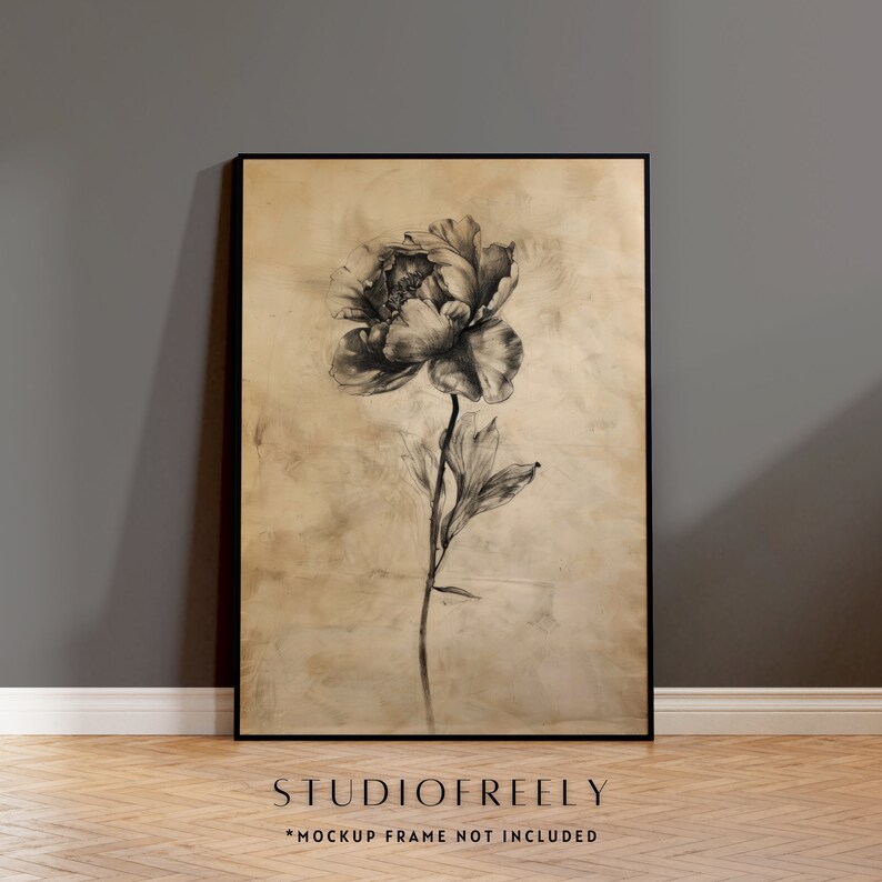 Less Detailed Drawing Rough Charcoal Drawing Instant Download - Rough Sketch of Single Peony ...