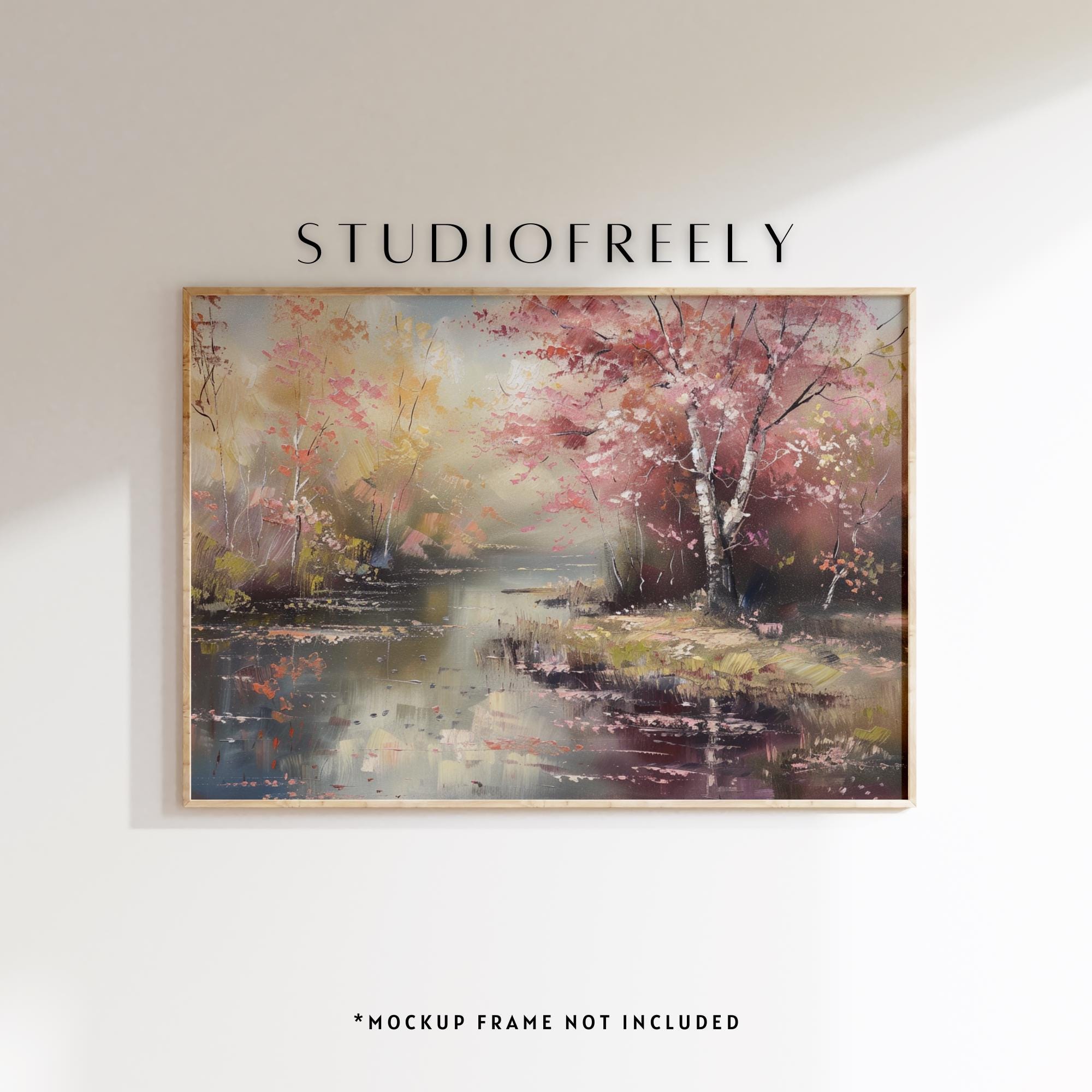 春の森の小川の絵画：パステル画による印象派風景画 - Etsy 日本