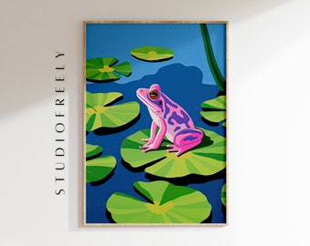 Matisse kikker lelieblad print: neonroze paarse amfibie (digitale download)