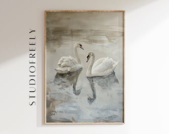 Swan Lake Painting: Elegant Wildlife Home Decor
