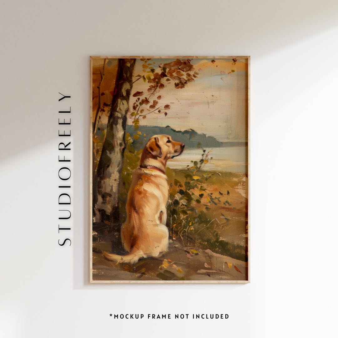 Golden Retriever in Autumn Landscape, Vintage-inspired Dog Art Print ...