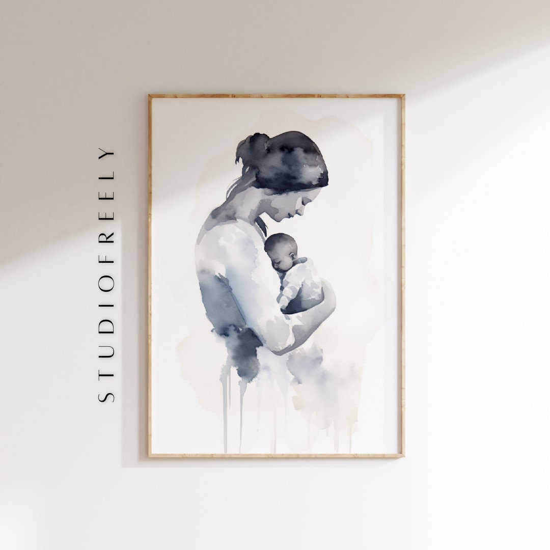 Watercolor Art for Mom Instant Download - Mother and Baby Painting ...