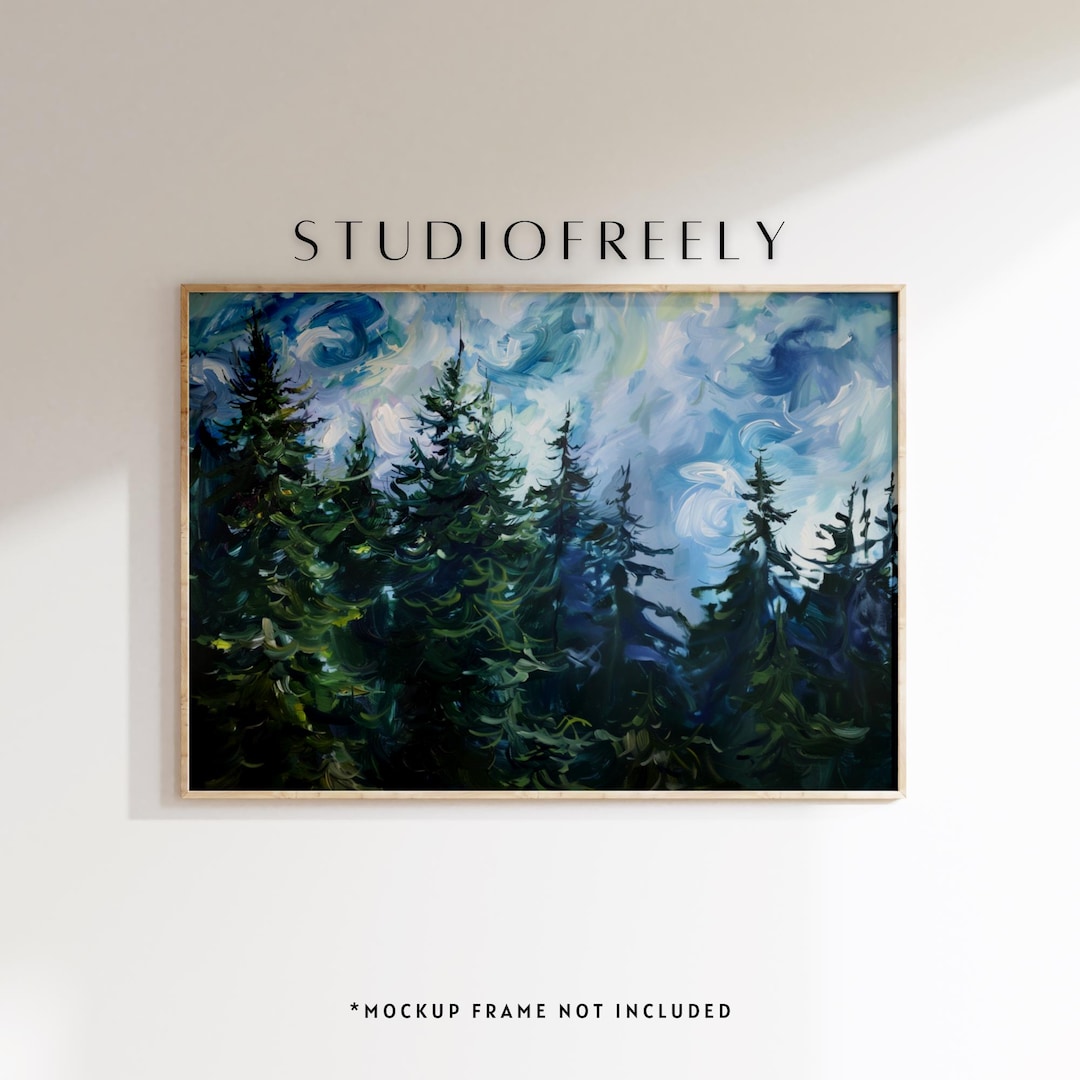 Pacific Northwest Pine Tree Oil Painting: Misty Forest Art Print - Etsy