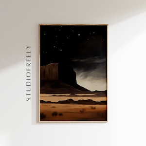 Monument valley nightscape print, desert starry sky wall art, modern western landscape decor, serene desert evening artwork