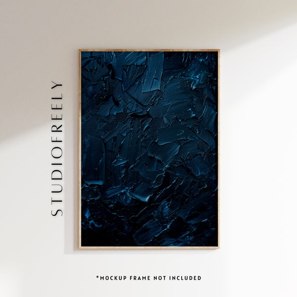 Textured aesthetic oil painting deep blue gradient - modern blue accent painting - flat copy | museum-grade poster, wrapped or framed canvas