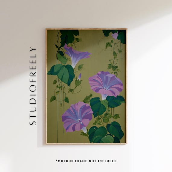 Morning Glory Botanical Print: Purple Flower Wall Art, Vining Garden Blooms, Nature-Inspired Illustration