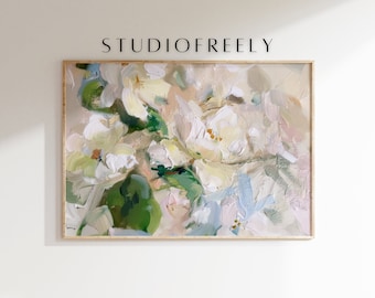 Impressionist peony close-up bouquet painting instant download - white peonies acrylic artwork | digital file