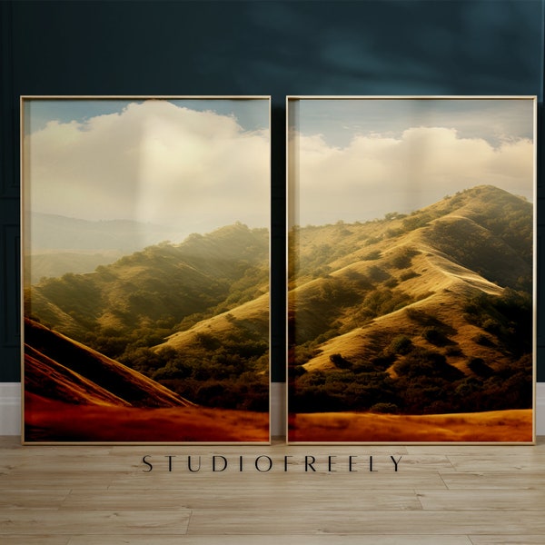 Golden California hills double instant download - Hollywood photography style poster, western mountain art, rustic style decor