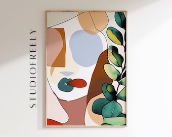 Abstraktes Gesicht Kunstdruck: Modernes botanisches Wanddekor