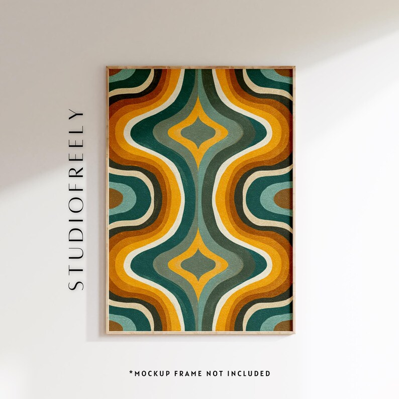 Retro 70s Wave Art Print: Groovy Teal & Mustard Decor (digital File) - Etsy